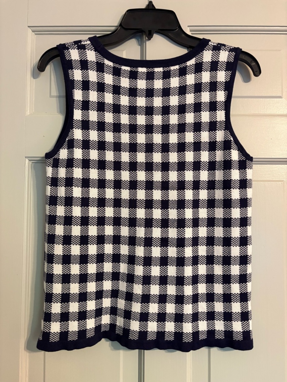 Draper James S Navy and White Gingham Knit Sleeveless Top - Picture 2 of 6